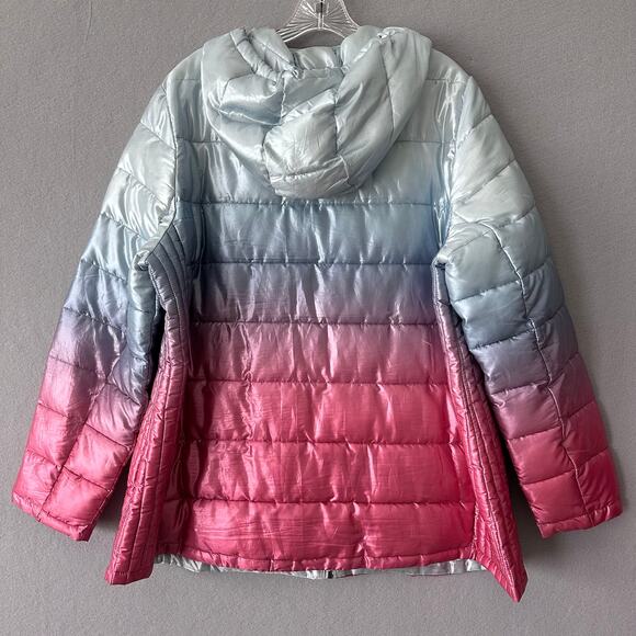Woman Within Hooded Puffer Jacket Pink Blue Ombre Size Large Plus 18 / 20 - Picture 6 of 10